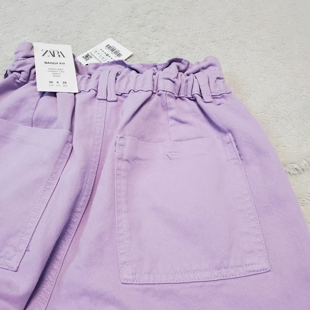 NWT Zara Purple Baggy Fit Kidcore Casual Loose Pastel High Rise Paperbag Jeans 6 - Picture 3 of 10